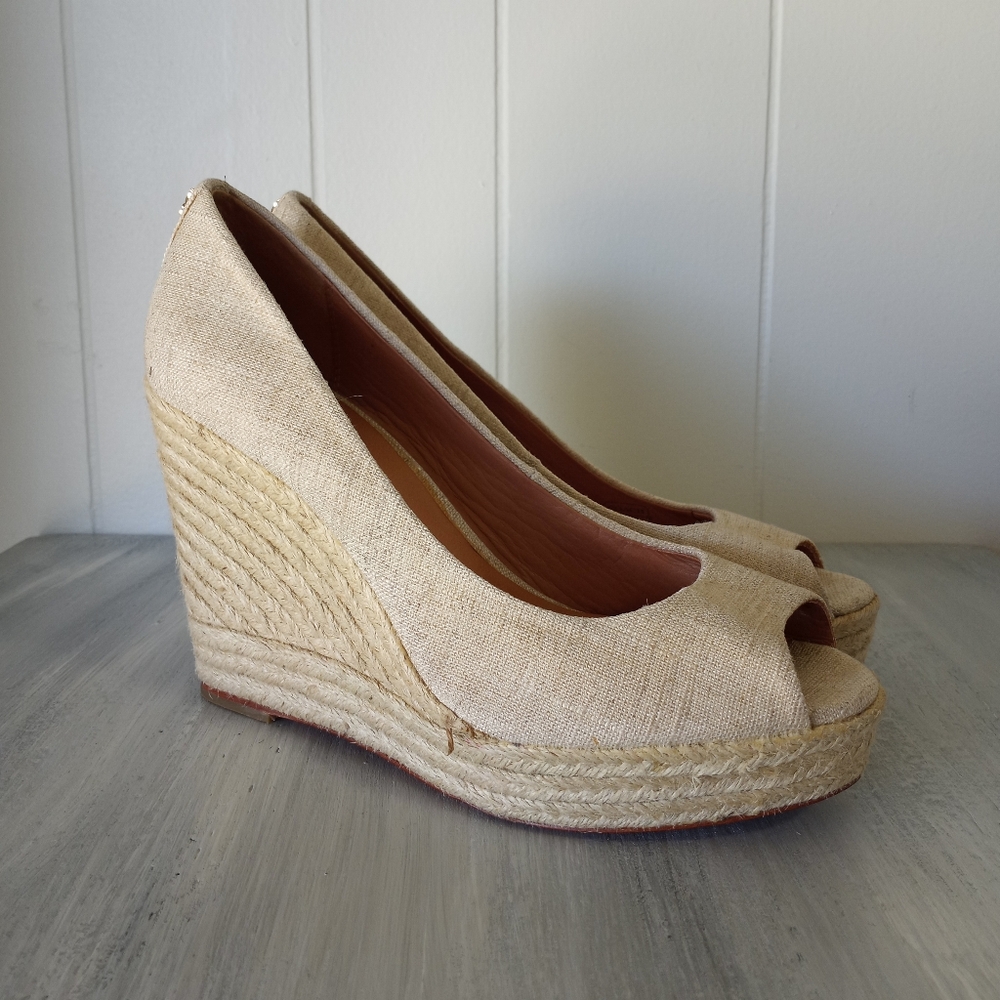 Coach Milan Linen Espadrille Wedges Women's Size 9